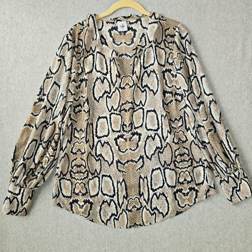 CAbi Womens Medium Top Serpentine Snake Print Pullover Blouse Ruffle Collar